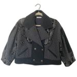 Angels Never Die Gray Crop Wool Blend Jacket Patchwork Beaded Detail Sz 1 Photo 1