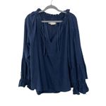 Free People  We The Free Alpine Denim Top Medium Cotton Tiered Bell Sleeve Blue Photo 2