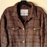 Frank & Eileen  Gavin Shirt Jacket Bouclé Wool Orange Brown Plaid Medium EUC Photo 5