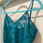 VTG 80s 90s Colesce Collection Lingerie Semi Sheer Green Floral Cropped Cami Top Blue Size L Photo 5