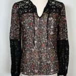 Rebecca Taylor ‘Lyra’ Red Floral Black Lace Pintuck Silk Blouse Women’s Size 00 Photo 2