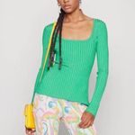 Good American Scoop Neck Skit Back Ribbed Vibrant Green Sweater NWT Size 1 Photo 0