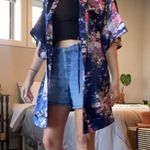 Vintage blue floral print satin robe / dressing gown Multiple Size M petite Photo 1