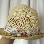 Women's Summer Straw Hat With White Floral Ribbon Yellow Photo 0