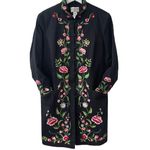 Victor Costa Vintage Floral Embroidered Mandarin Black Knee Length Jacket M Size M Photo 8