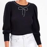 Loft  Women's Sparkle Bow Cozy Puff Sleeve Sweatshirt size XS Photo 0