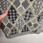 Vintage grey hand knit cotton ramie argyle patchwork grandpa sweater cardigan S Photo 7