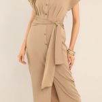 Red Dress Boutique Working Together Tan Button Front Midi Dress Photo 2