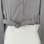 ZARA  Women's‎ Gray Pinstripe Long Sleeve Belted Cropped Shirt Top Size Large Photo 3