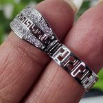 Silver Greek Key with Zirconia Hinge Hoop Earrings Photo 3