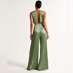 Abercrombie & Fitch NEW A&F Giselle Pleated Wide Leg Jumpsuit Green Medium Photo 1