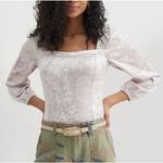 Anthropologie  Jessima‎ Crushed Velvet Blush Pink Top Sz S Smocked Puff Sleeve Photo 0
