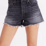 Madewell  Black Wash Raw Hem‎ Button Fly High Rise Relaxed Denim Shorts Size 31 Photo 0