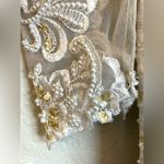 Vintage Mermaid Beaded Ling Sleeve Sheer Wedding Dress Size 10 Fringe White Photo 7