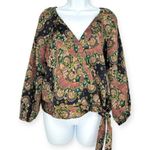 J.Crew Point Sur x | XS | Paisley on Navy Tie Waist Wrap Top Lined Satin Blouse Photo 2