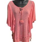 cupio  Women’s Coral Peach‎ Linen Blend Embroidered Boho Gypsy Top Size Medium Photo 0