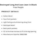 Free People  Destroyed Long & Lean Black Jeans 27 Photo 14