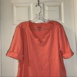Ellen Tracy  Coral/Orange Split V Neck Short Sleeve Top XL Photo 6