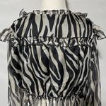Area Stars New Zebra Print Ruffle Long Sleeve Crop Top Black Multi Size Medium Photo 11