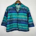 Chico's  Silk Top Womens 1 Medium Blue Geometric Button Up Artsy Boho Luxe Earthy Photo 0