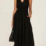 Vince  Black Smocked V Neck Midi Dress Sz.XL NWT Photo 1