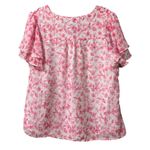 Skies Are Blue  White and Pink Floral Print Smocked Flutter Sleeve Blouse‎ Medium Photo 1