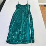 Lulus ‎ Striking Sweetheart Emerald Green Sequin Slit Sleeveless Midi Dress LARGE Photo 8