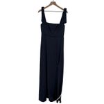 After Six  Square neck Fluid Satin Maxi Dress With Bow Straps In Midnight Navy Photo 1