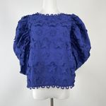 Farm Rio NWOT  3D Star Embroidery Top Blouses Shirt Blue Size S Short Sleeve Photo 4