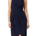 Adrianna Papell Stretch Knit Crepe Draped Illusion Short Faux Wrap Dress Midnigh Photo 2