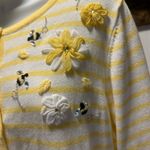 Christopher & Banks  Butter Yellow White Striped Cardigan Bees mature church Photo 2