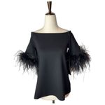 Tuckernuck Shirt Women XS Black Feather Miranda Off The Shoulder Blouse NWT Photo 1