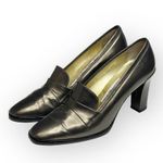 Vintage: Pancaldi ❁ Italian Leather Heeled Loafers ❁ Metallic Gunmetal ❁ 6M ❁ Size 6 Photo 5