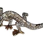 Vtg Clear & Green Rhinestones Reptile Lizard Gecko Jewelry Brooch Mint Condition Gold Photo 0