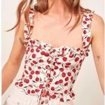 Reformation  Bayley Cherry Linen Tank Top Lace Up Corset Ruffle Size 12 Coquette Photo 0