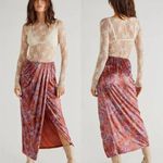 Free People NEW‎  Poets Velvet Sarong Skirt in Rust Combo, S Photo 3