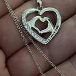 Sterling Silver “I Love You” Hands Heart CZ Necklace Silver Photo 3