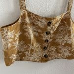 American Eagle Cotton Linen Smocked Back Cropped Tank Tropical Scene XL Photo 3