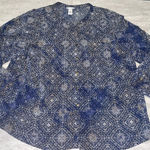 Catherines  Sz 2X 22/24 Blue Beige Medallion Roll-Tab Button-Down Career Work Photo 0