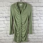 Topshop Bodycon Ruched Modal Green Baddie Coquette Long SleeveShirt Dress Size 8 Photo 2