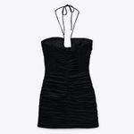 ZARA New With Tag  Black Mini Dress With Draped Detail U-Neckline With Tie Straps Photo 10
