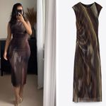 ZARA  NWT Printed tulle mesh fully lined fitted ruched midi dress Photo 1