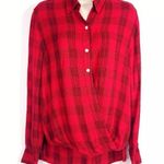 Mossimo Blouse Top Shirt Red Plaid Long Sleeve Collared Relaxed Flowy Size L Photo 0