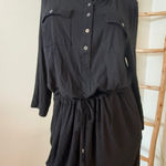 L.L. Bean 3/4 Sleeve Soft Knit Drawstring Waist Casual Dress Black Med Photo 0