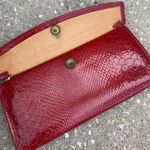 Vintage 1960s Red Snakeskin Cowhide Leather Clutch Kisslock Tri Fold Cherry Girl Photo 1