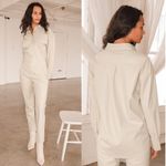 Lulus LULU’S Popular Opinion Beige Vegan Leather Button Up Oversized Shirt Photo 1