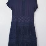 Maje Reia Nuit Sheer Lace Fringe Mini Dress Dark Blue Photo 2