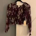 Floral smocked Printed Top, color is eggplant denim olive NWT Photo 0