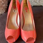 PINK KEY Shiny Coral Color Peep Toe Heels Size 7 Photo 3