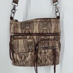 Chez Women's Fine Leather Snakeskin Embossed Crossbody Bag Brown Beige One Size Photo 2